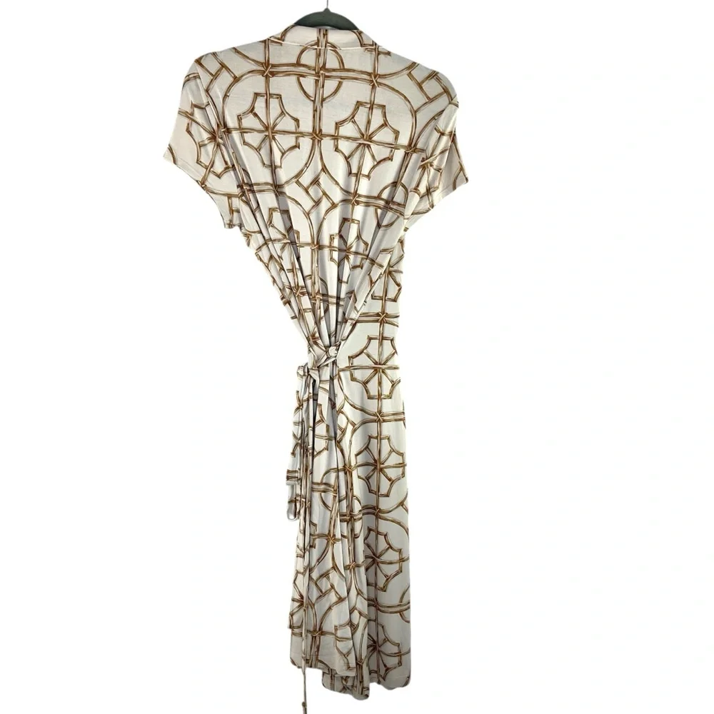 JMclaughlin Silk Wrap Dress in Cream with Brown Geometric Print - Picture 4 of 4